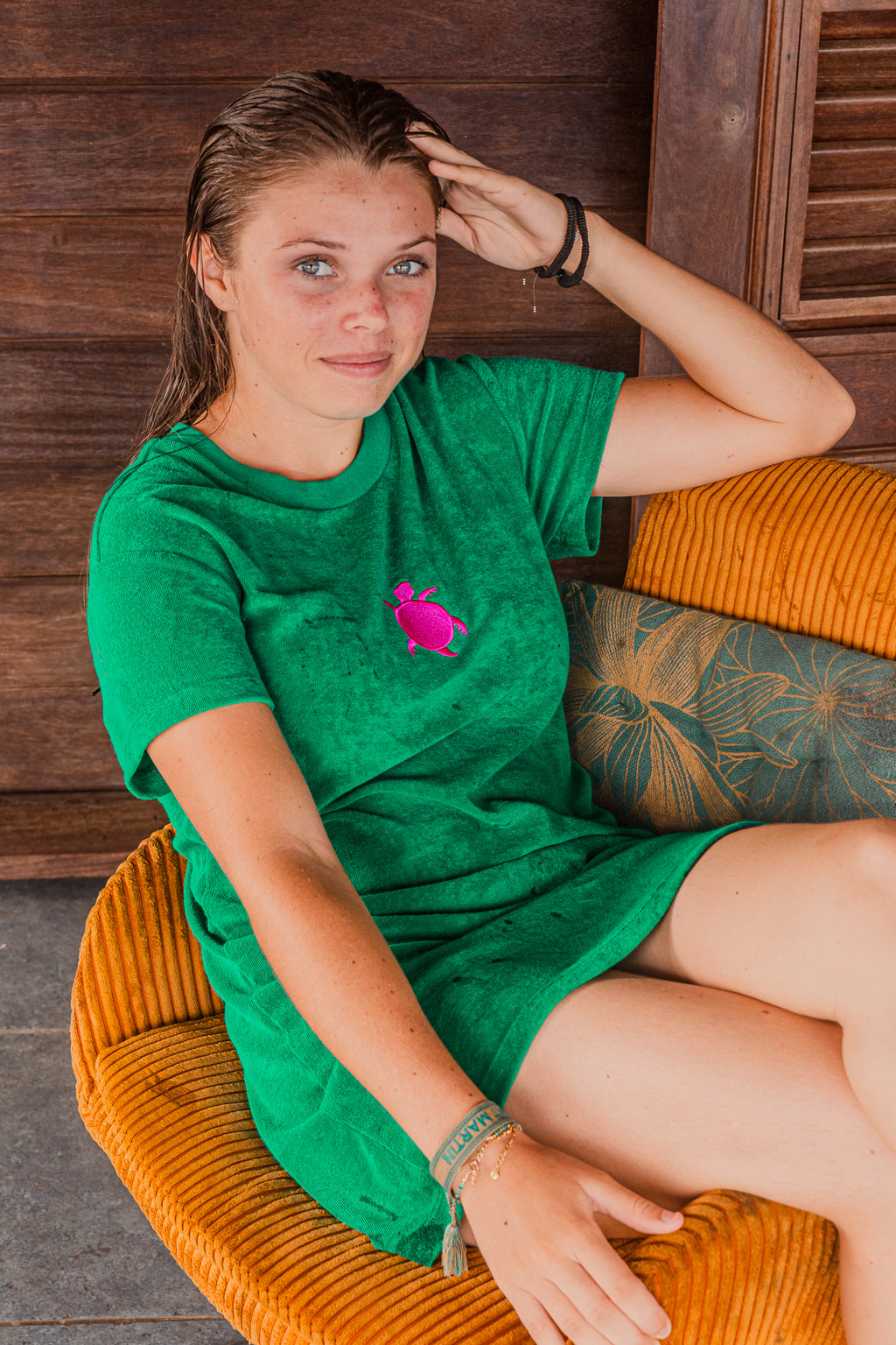 Robe t-shirt éponge épaules tombantes femme